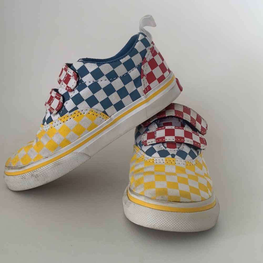 Toddler boy vans multi colored checkered shoes